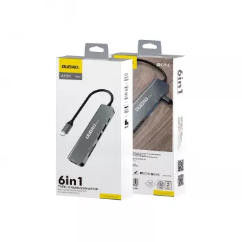DUDAO A15H Estación de acoplamiento Hub USB-C 6 en 1 con HDMI, USB 3.0, USB 2.0, lector de tarjetas SD/TF, PD 100W - Gris espacial