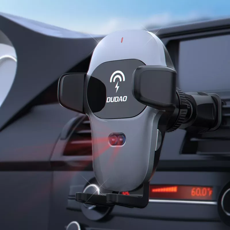 Dudao Soporte para móvil para coche con cargador Qi integrado 15W Gris (F20xs)
