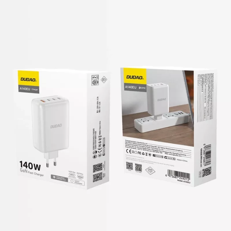 Dudao A140 Cargador GaN USB-C 140W 3xUSB-C 1xUSB-A Negro