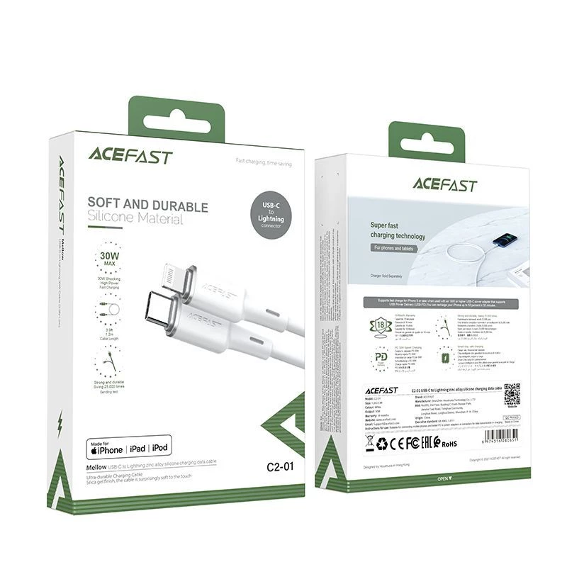 ACEFAST cable MFI USB-C a Lightning 1,2m, 30W, 3A, negro (C2-01)