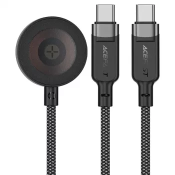 ACEFAST C6-11 Cable de carga 3 en 1 USB-C a 2x USB-C y Qi inalámbrico, 100W, 1,2m, Negro