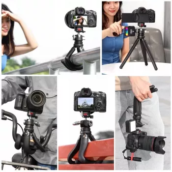 Ulanzi Claw Flexible Tripod Pro con zapata en frío y 3 tornillos de 1/4 de pulgada para cámara, smartphone, action cam