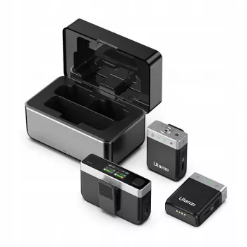 Ulanzi AM-18 sistema de micrófono de solapa inalámbrico (2 transmisores, 1 receptor) con 8GB de memoria, 100m de alcance, 2.4GHz