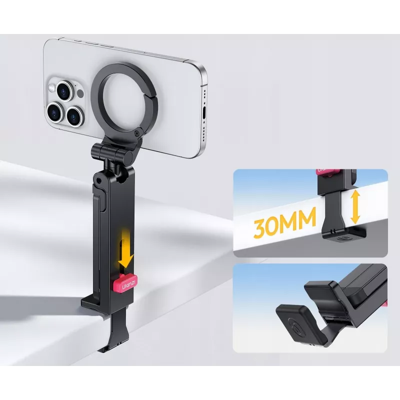 ULANZI MA88 Mango metálico MagSafe, trípode de mesa y soporte de trípode para iPhone 12/13/14/15/16 serie, aleación de aluminio, giro 360°, zapata en frío y rosca de 1/4 pulgadas-20, gris espacial