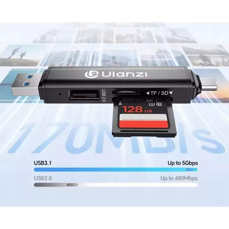 Ulanzi CR1 lector de tarjetas SD TF MicroSD 3 en 1 USB 3.0 / USB-C 150-200 MB/s