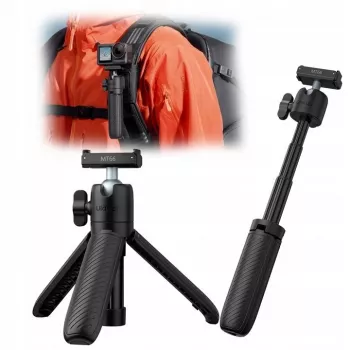 ULANZI MT66 mini trípode palo selfie 3 en 1 clip para mochila para DJI Osmo Action 5 Pro 4 3, GoPro, Insta360 - negro