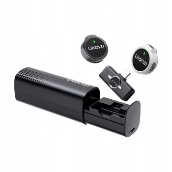 Ulanzi A21 sistema de micrófono inalámbrico 2,4 GHz dual lavalier de pinza con receptor USB-C y estuche de carga