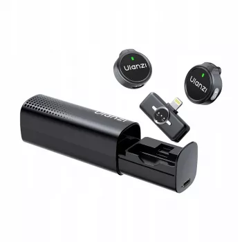 ULANZI A21 micrófono lavalier inalámbrico dual para iPhone Lightning, alcance 100m, estuche de carga