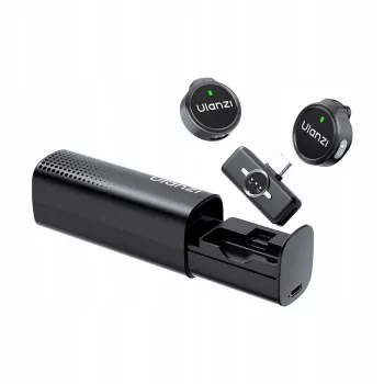 ULANZI A21 set de micrófono lavalier inalámbrico con estuche de carga, 2 transmisores, receptor USB-C, alcance 100 m, negro