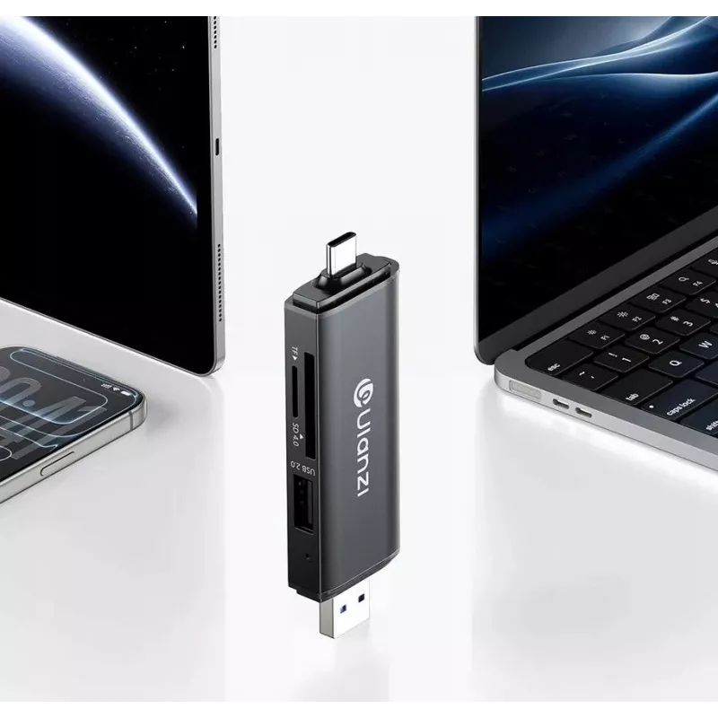 ULANZI CR3 lector de tarjetas SD/MicroSD/USB 3 en 1 con conectores USB-C y USB-A