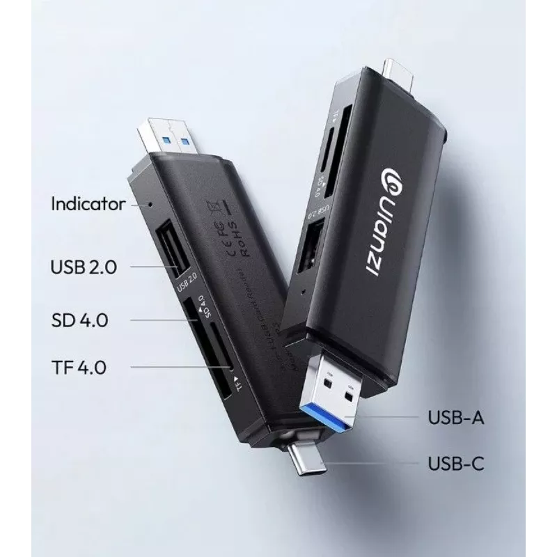 ULANZI CR3 lector de tarjetas SD/MicroSD/USB 3 en 1 con conectores USB-C y USB-A