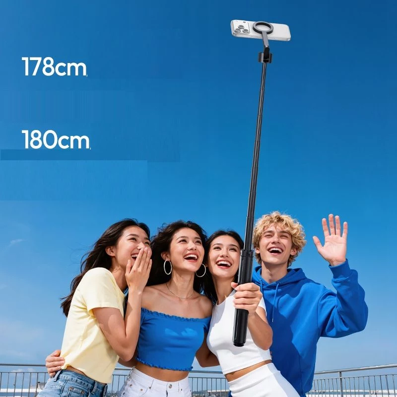 ULANZI SK-21 Trípode y Selfie Stick 2 en 1 de apertura automática 180 cm con soporte magnético MagSafe para móvil y disparador remoto Bluetooth
