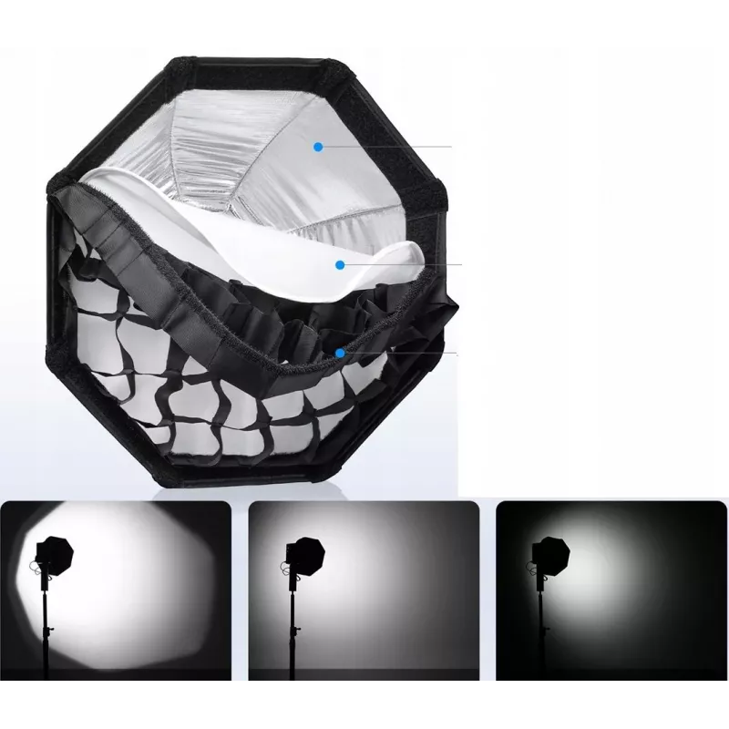 Ulanzi Fold QS30 Softbox octogonal de 30cm con grid, liberación rápida, montura Mini Bowens