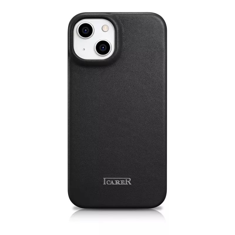 iCarer CE Premium Leather Folio Case para iPhone 14 Plus, cierre magnético, MagSafe, Negro (WMI14220715-BK)
