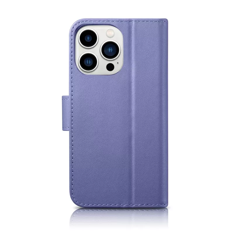 iCarer Wallet Case 2en1 para iPhone 14 Pro, funda tipo cartera de piel con bloqueo RFID, violeta claro (WMI14220726-LP)