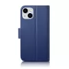iCarer Wallet Case 2en1 para iPhone 14 Plus - funda tipo cartera de piel auténtica con bloqueo RFID, ranuras para tarjetas, soporte - azul