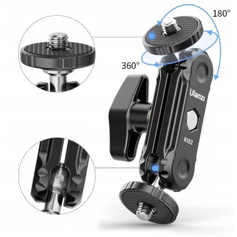 ULANZI R102 brazo mágico 9 cm mini brazo articulado con doble rosca de 1/4