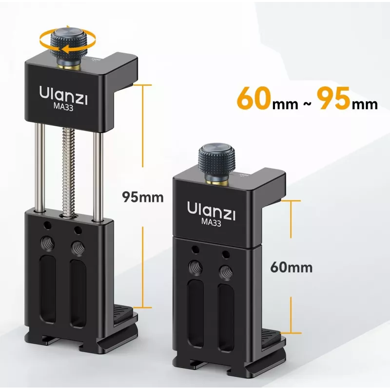 Soporte para teléfono Ulanzi MA33 con 2x monturas Cold Shoe y base Arca-Swiss