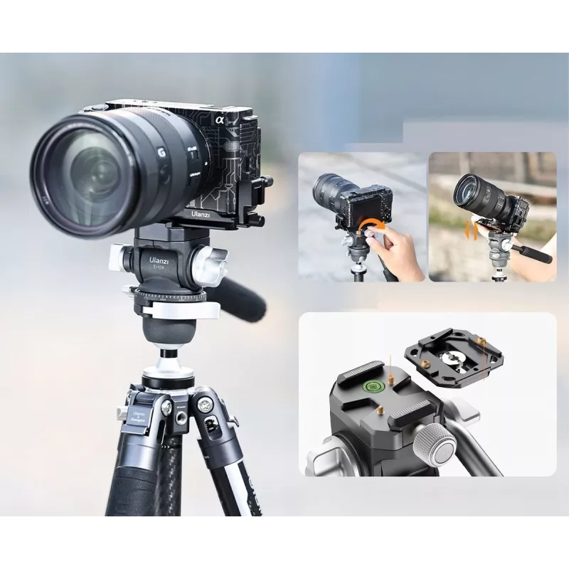 Cabezal fluido de vídeo panorámico ULANZI EH09 360°, Arca-Swiss, capacidad de carga 5kg, 1/4 pulgadas-20 y 3/8 pulgadas-16