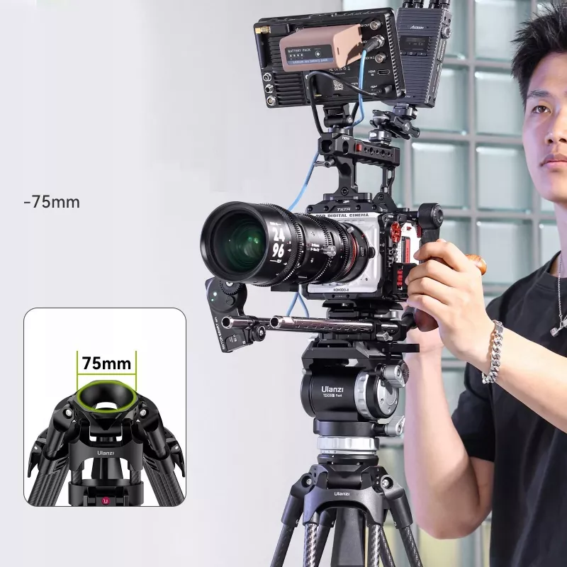 Sistema de trípode de vídeo profesional ULANZI T047 carga 25kg altura 149,5cm cazoleta de 75mm