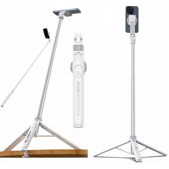 Trípode palo selfie Ulanzi TT88 con disparador remoto Bluetooth y luz de relleno, Blanco