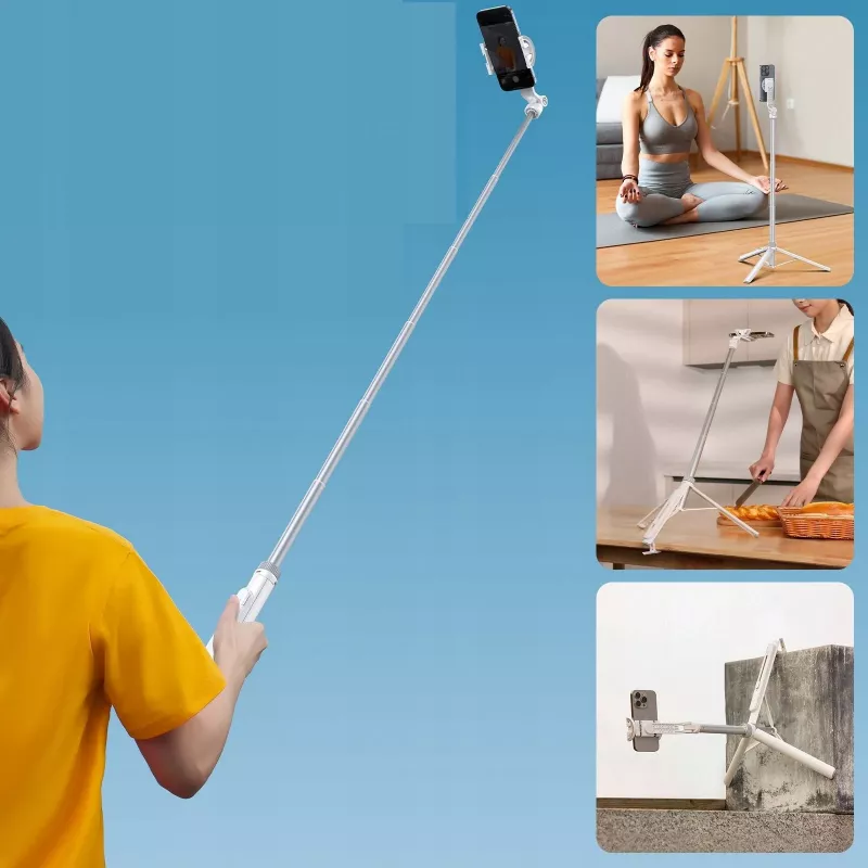 Trípode palo selfie Ulanzi TT88 con disparador remoto Bluetooth y luz de relleno, Blanco