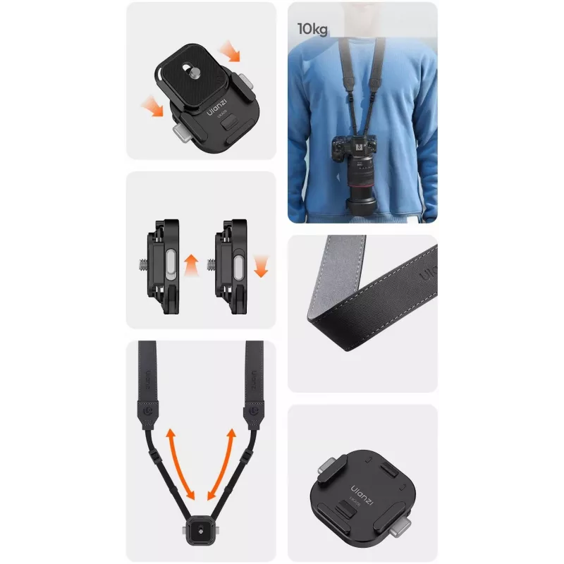 Correa de cuello y hombro para cámara Ulanzi UKA06 con placa de liberación rápida, compatible con Arca-Swiss, tornillo de 1/4 de pulgada-20, Negro