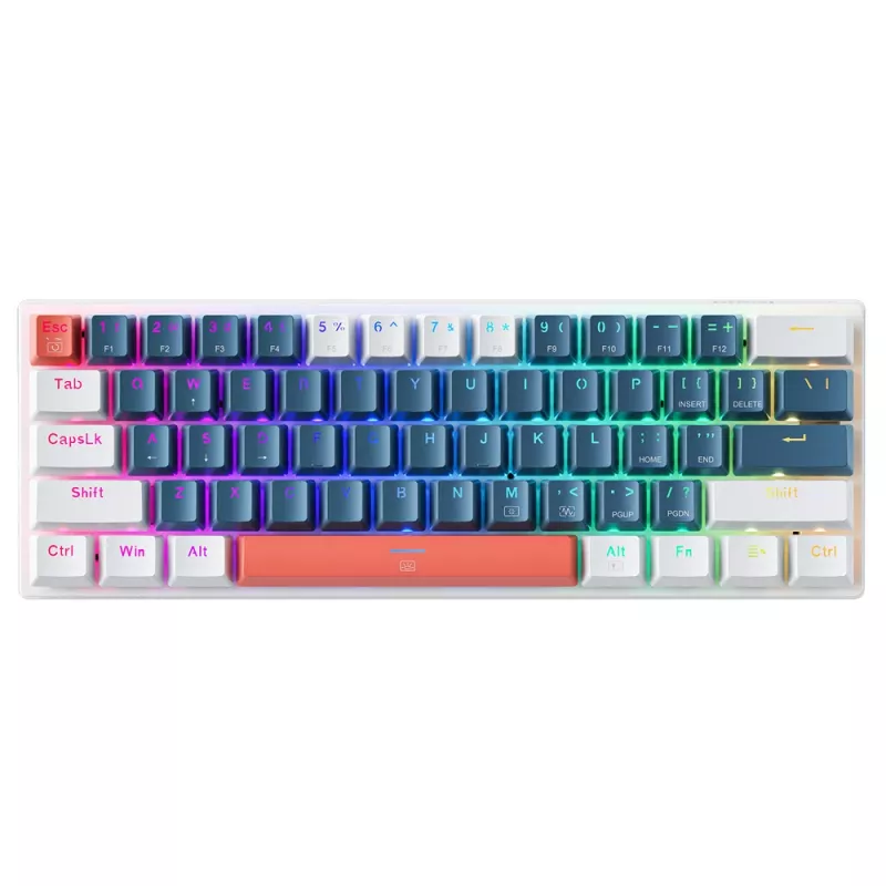 Teclado mecánico gaming 60% MACHENIKE K500-B61, interruptores Outemu Blue, iluminación RGB, Azul/Blanco