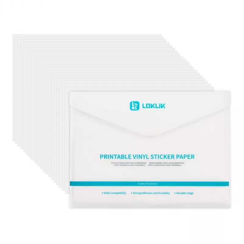 LOKLIK EUROPE Papel de vinilo imprimible para pegatinas mate A4 - pack de 20