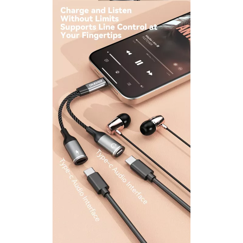 Dudao L13C+ adaptador 2 en 1 USB-C a USB-C con audio y carga