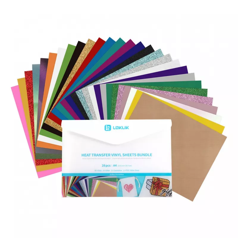 LOKLIK Pack de material de lámina para plotter (A4), vinilo termotransferible, 28 hojas, multicolor