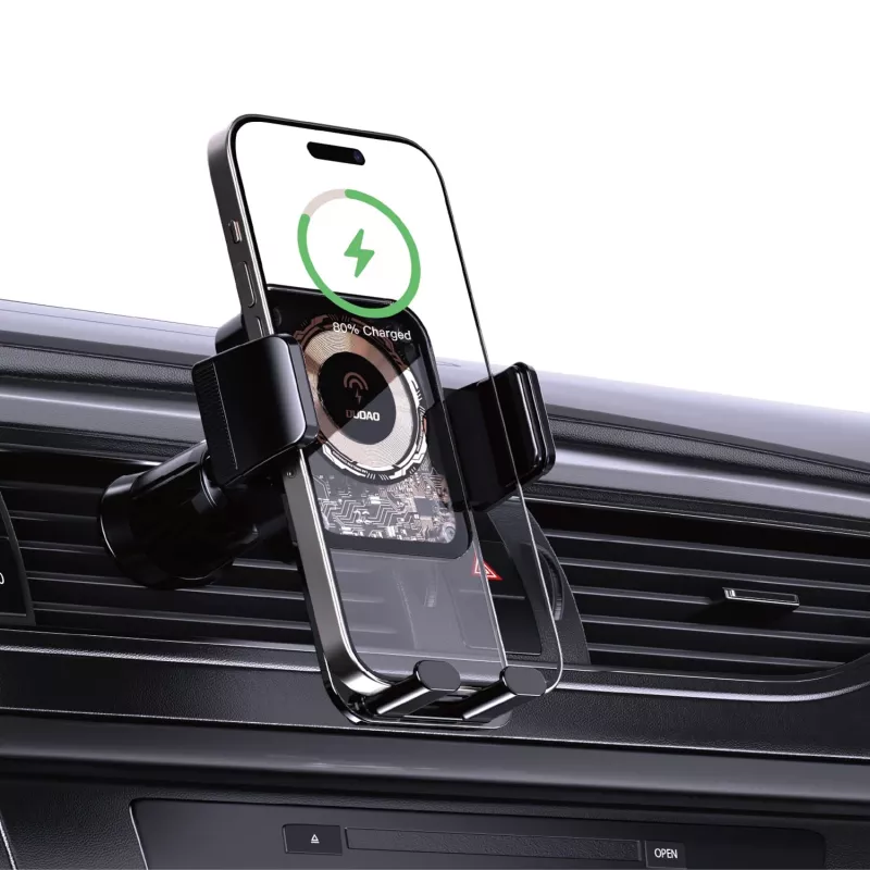 Soporte para móvil Dudao F19 para coche con cargador inalámbrico 15W - Negro