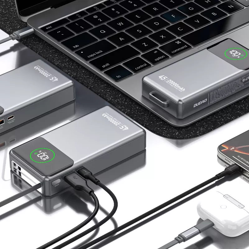 Batería externa Dudao K31 Pro 45W 20000mAh con cable USB-C retráctil integrado - Gris