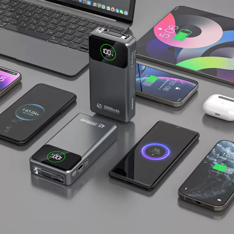 Batería externa Dudao K31 Pro 45W 20000mAh con cable USB-C retráctil integrado - Gris