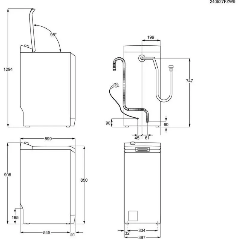 Electrolux EW6T5372P Lavadora de carga superior, 7 kg, 1200 rpm, clase energética C, blanca