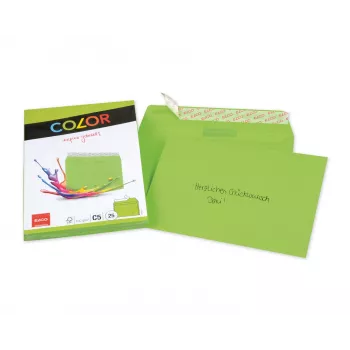 Sobre ELCO Color C5 (162 x 229 mm), sin ventana, autoadhesivo, 100 g/m², verde, 25 uds. (74618.62)