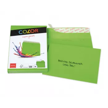 Sobre ELCO Color C6 (114 x 162 mm), sin ventana, autoadhesivo, 100 g/m², verde, 25 uds. (74634.62)