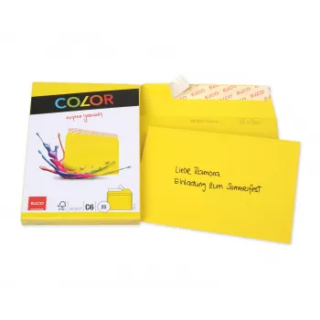 Sobre ELCO Color C6 (114 x 162 mm), sin ventana, autoadhesivo, 100 g/m², amarillo, 25 uds. (74634.72)