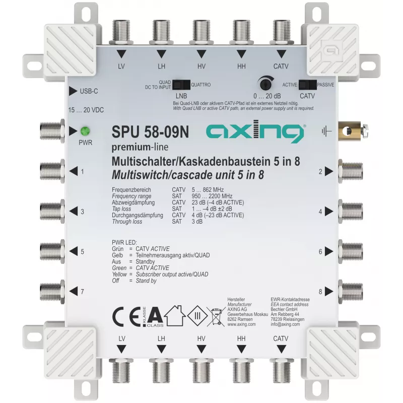 Multiconmutador activo AXING SPU 58-09N 5-in-8, compatible con canal de retorno