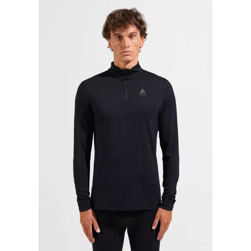 Camiseta térmica Odlo Merino 200 BL Top cuello alto manga larga medio zip - negro, talla L