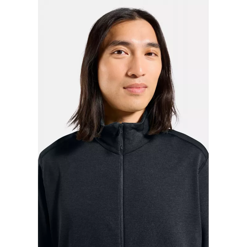 Odlo Grid Fleece Mid Layer Full Zip Jacket - Black Melange, talla L