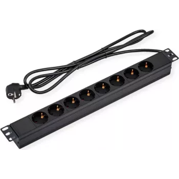 VALUE Regleta de 8 tomas para rack de 19 pulgadas 1U con cable de 3m - Tomas Schuko