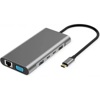 VALUE Docking Station USB-C 10 en 1 4K60 2xHDMI 1xDP/VGA/GbE USB-C 2x PD - Digital/Data