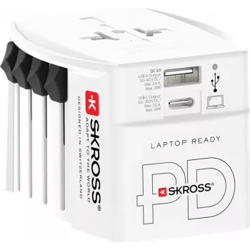 SKROSS MUV USB AC30PD Adaptador de viaje universal con cargador USB, blanco