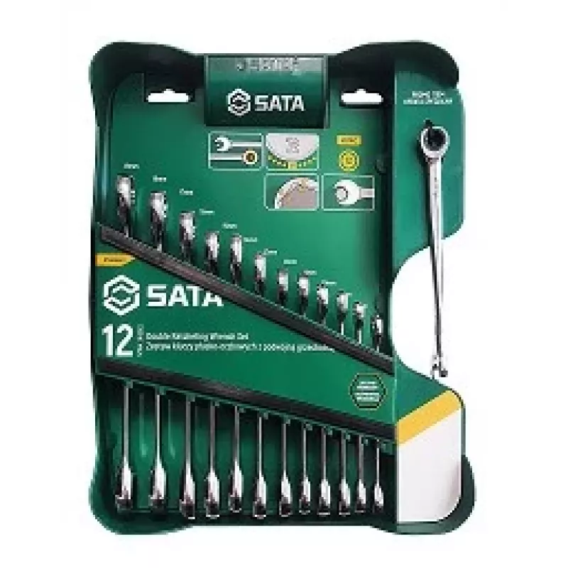 Juego de llaves de carraca doble SATA de 13 piezas con diseño X-Beam, métrico, 8-21 mm, acero cromo-vanadio, estuche Blow-Molded