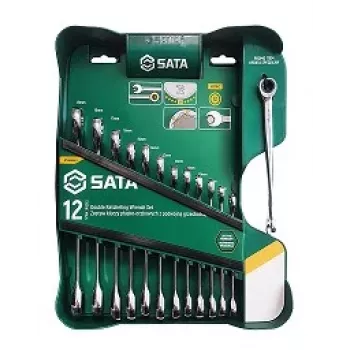 Juego de llaves de carraca doble SATA de 13 piezas con diseño X-Beam, métrico, 8-21 mm, acero cromo-vanadio, estuche Blow-Molded