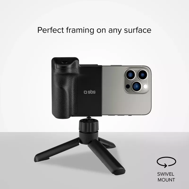 SBS Wireless Reflex Set Kit de vlogging para smartphone BT con mini trípode, disparador remoto Bluetooth y anillo de luz LED, Negro