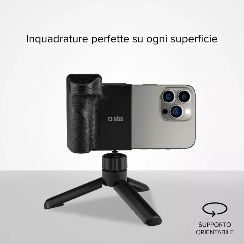 SBS Wireless Reflex Set Kit de vlogging para smartphone BT con mini trípode, disparador remoto Bluetooth y anillo de luz LED, Negro