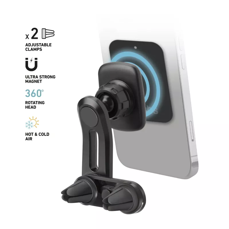 SBS Soporte magnético de doble clip para coche - Soporte universal para smartphone con fuertes imanes de neodimio, giro 360°, Negro