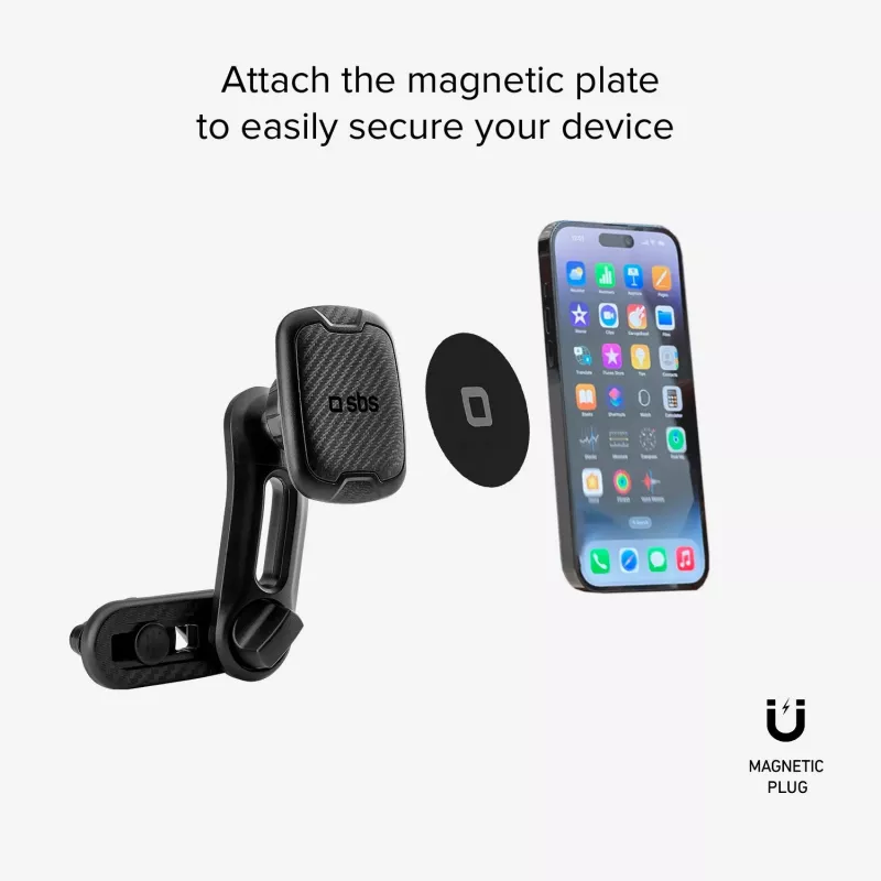 SBS Soporte magnético de doble clip para coche - Soporte universal para smartphone con fuertes imanes de neodimio, giro 360°, Negro